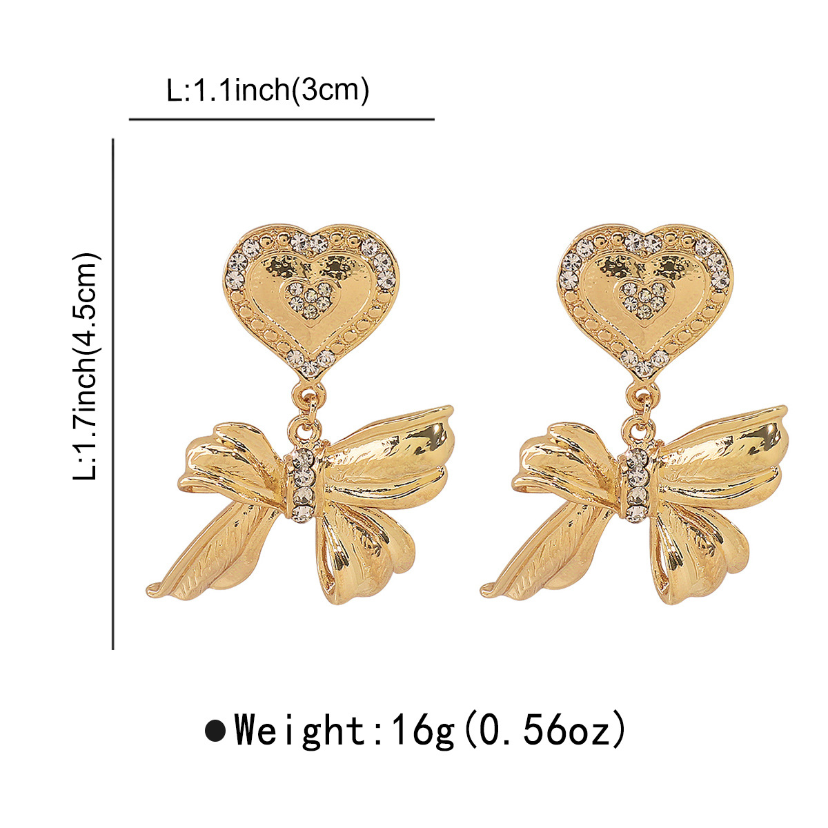 Vintage French Court Style Heart Bow Earrings Luxury Inspired Elegant Statement Ear Jewelry for Women