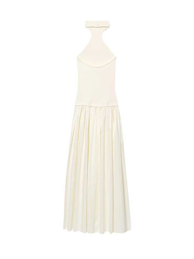 TFMLN Halter Backless Dress For Ladies Elegant Patchwork Design Sleeveless Open Back Summer Solid Party A-line Dresses New XJ250610
