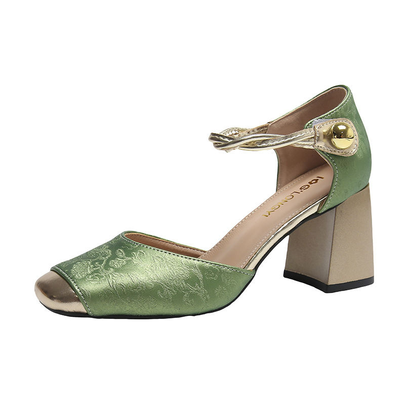 sandal Chinese Style Embroidered Shallow Mouth Single For Women Summer New Evening Banquet Shoes Chunky Heel High Heels Ddmysaturn