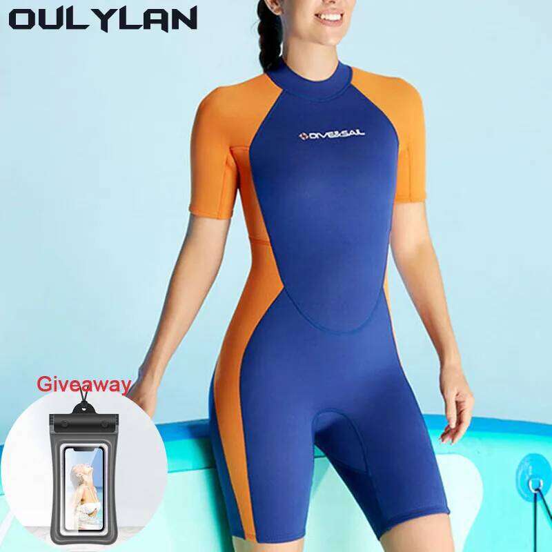 Oulylan Winter Men and Women 1.5mm Short Sleeve Shorts One-piece Surfing Suit for Diving Snorkeling Swimming