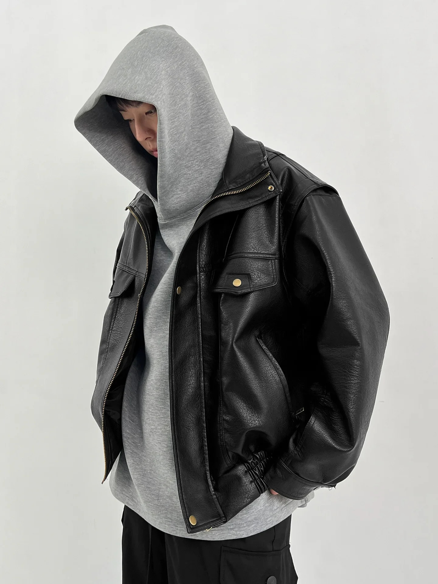 Vintage Motorcycle Leather Jacket For Men American Style PU Leather Thickened Cropped Spring Autumn High-End Feel Trendy B 250610