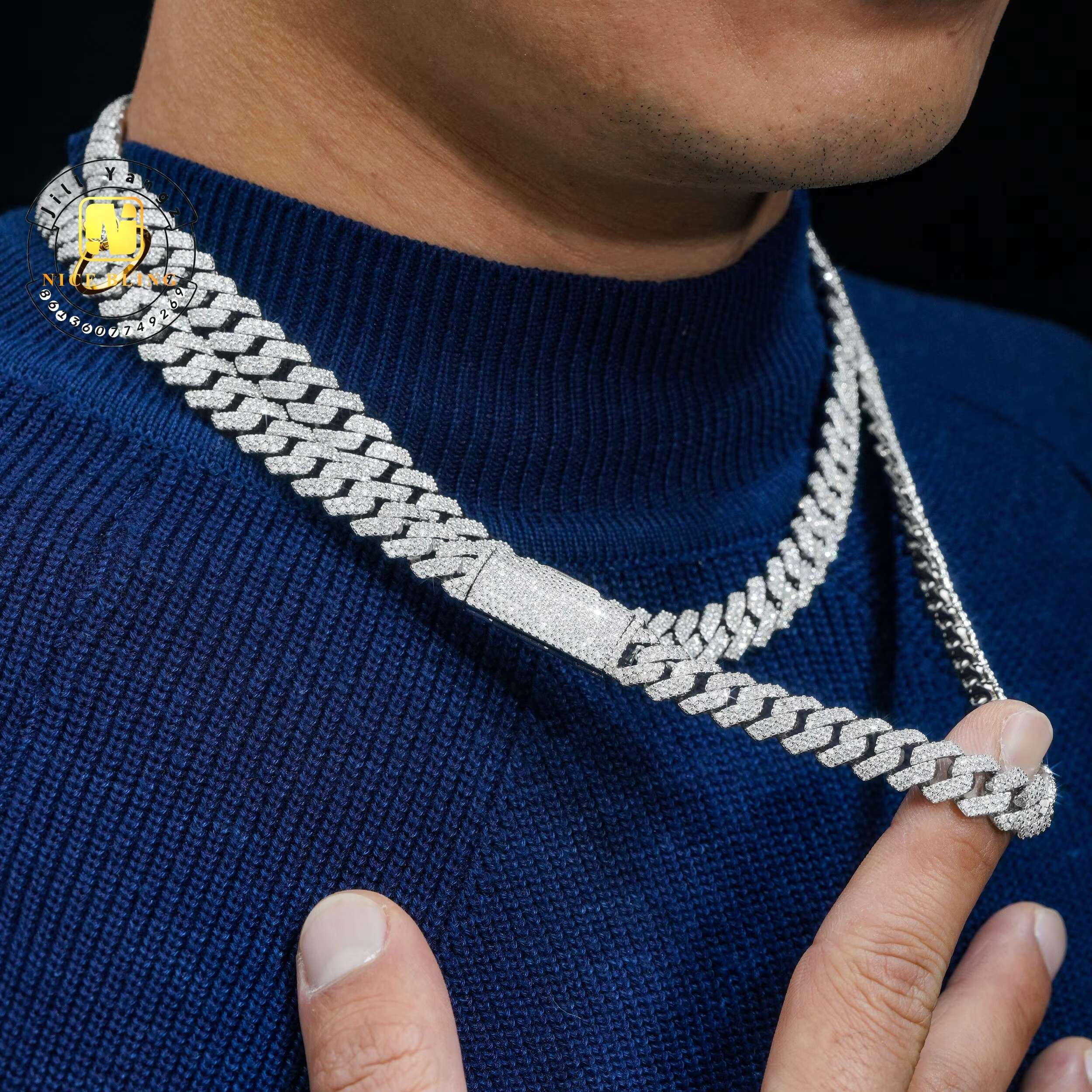 PROMOTION Fine 10mm Cuban Link Chain Bust Down Cuban Link VVS Moissanite 925 Hip Hop Iced Out 18k Gold Plated Necklace