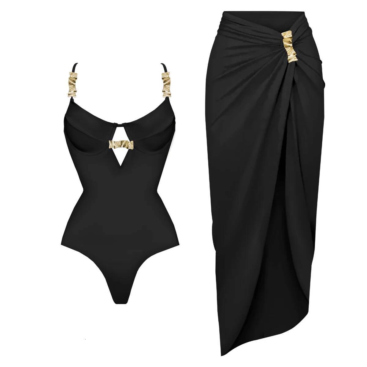 3Pc Push Bikini With Cover Up Women Sexy Swimsuit Female Swimwear Bandeau Biquini Shiny Button Bathingsuit Bodysuit Beachwear