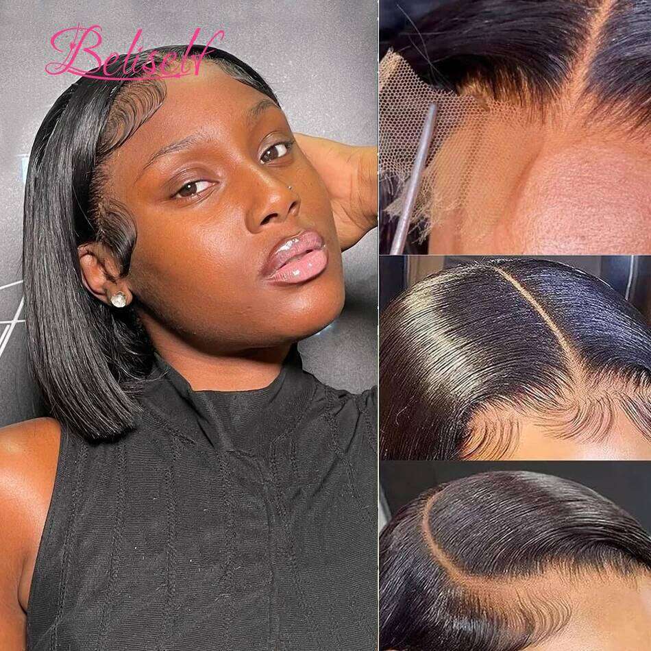Short Human Hair 13x4 Frontal Brazilian Straight Bob 5x5 HD Lace Closure Wig 250 Density Beliself