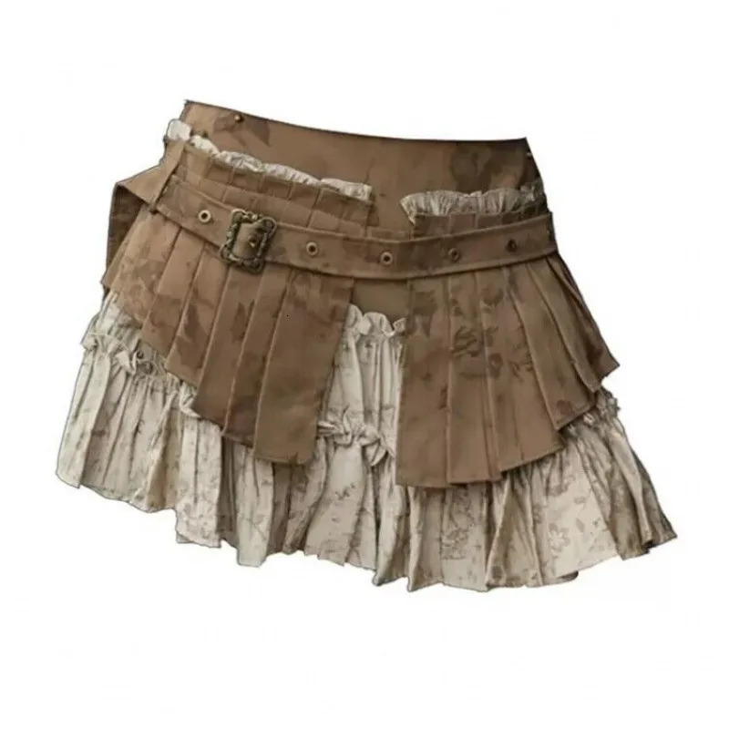 Womens Patchwork Aline Pleated Skirt Vintage Y2k Style Mini Harajuku Korean 2000s Chic Clothes Summer 250515