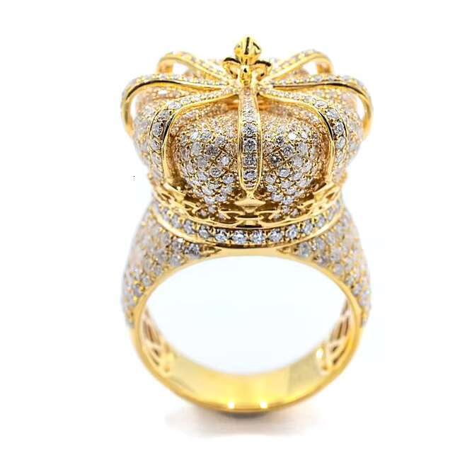 Wholesale Mens Hip Hop Jewelry 925 Sterling Silver Moissanite Iced Out Gold Plating Crown Engagement Cluster Ring for Men