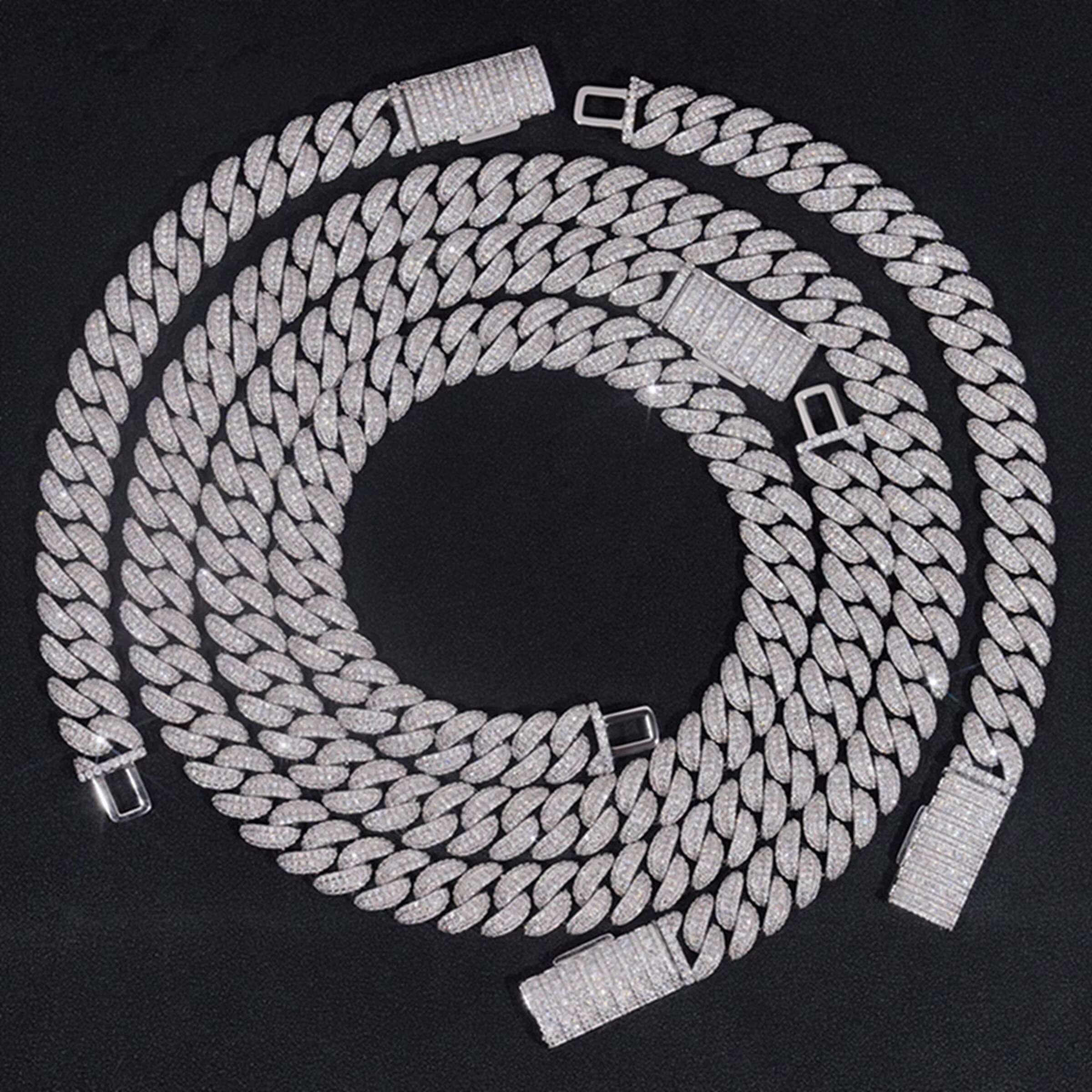 OACOCA Hot Sale 925 Sterling Silver Iced Out Necklace 13mm Rapper Style Hip Hop Prong Moissanite Cuban Link Chain