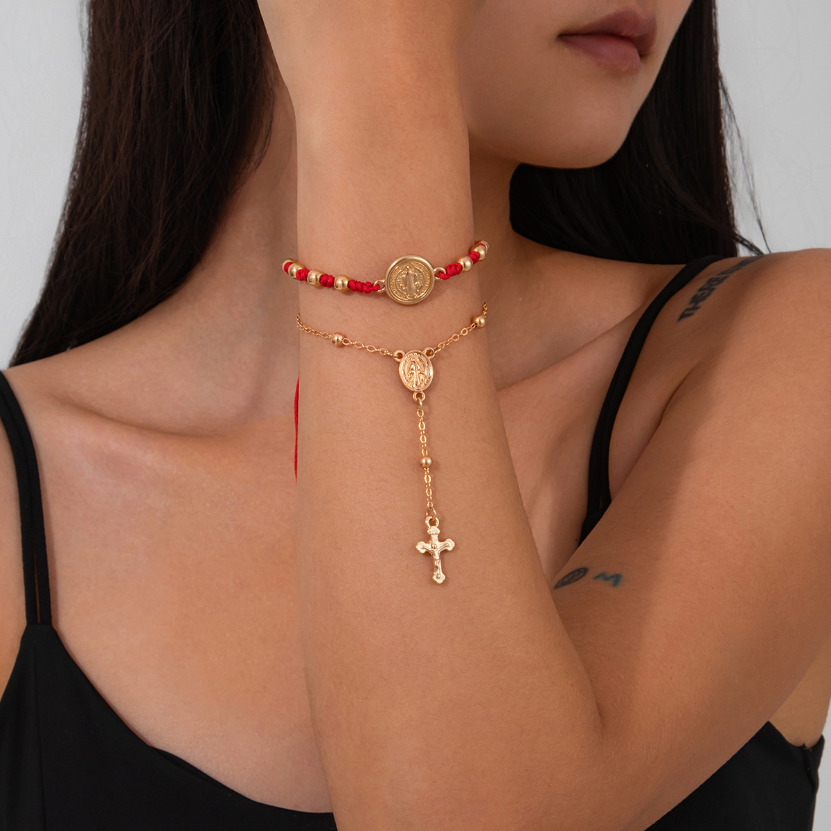 Ethnic Cross Tassel Bracelet Vintage Punk Layered Jewelry Women Bohemian Retro Handmade Fashion Accessories
