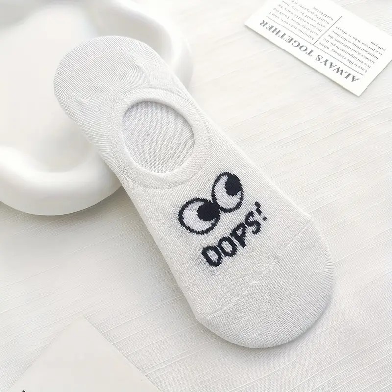 Cute Big Eyes & Oops Letter Print Non-Slip Breathable Boat Socks - Lightweight Multi-Colored Soft Fabric