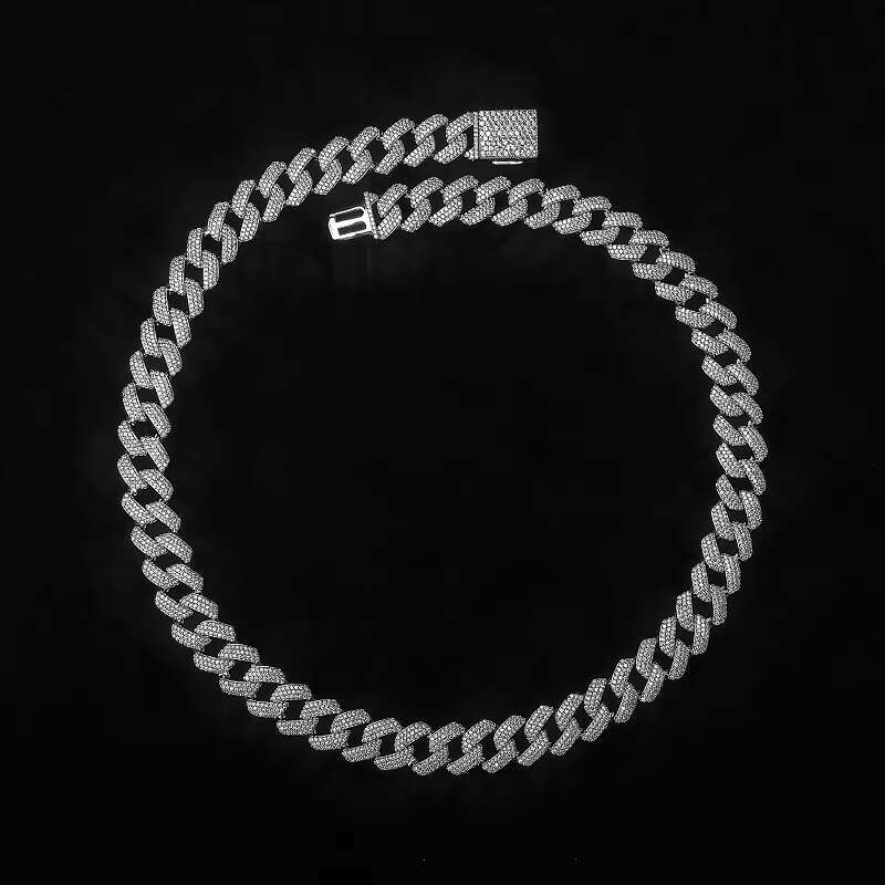 OACOCA Custom High Quality 925 Silver Cuban Link Chain 14mm Moissanite Hip Hop Jewelry Gold Plated Iced Out Cuban Man Necklace