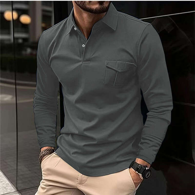 Autumn Winter New Men's Long Sleeve Casual Turn-Down Collar Sports Polo Shirt B5