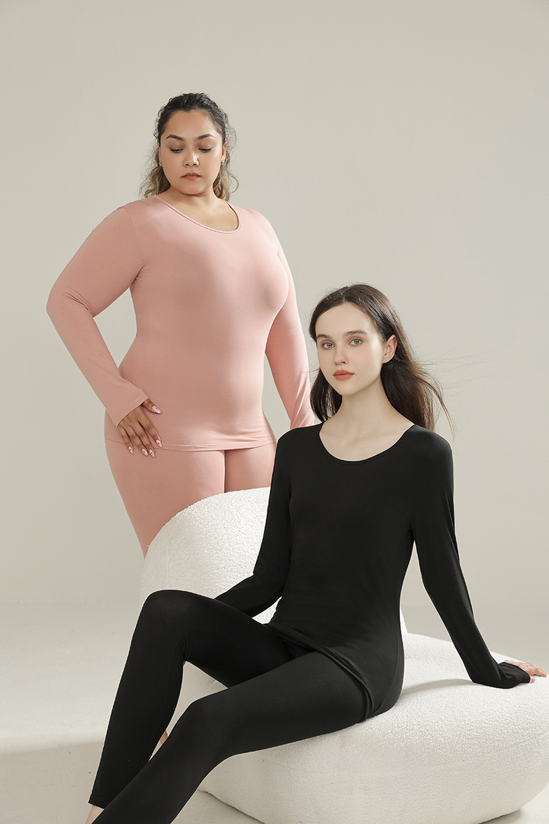 Autumn clothes and trousers cotton women round neck set couples thin section antibacterial large size cotton thermal underwear