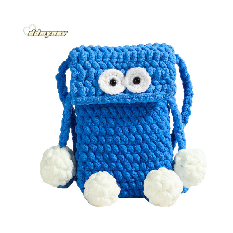 Autumn New Small Women's Phone Blue Knitted Cartoon Personality Plush Crossbody Trendy Bag ddmynov
