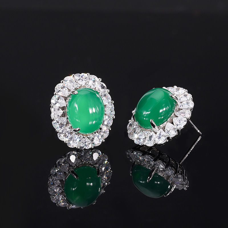 Women's Versatile Fashion Accessory: Sophisticated Colored Stone Ear Studs Crafted from Premium Grade Silver