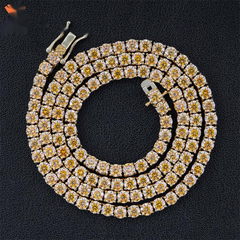 OACOCA Hip Hop Sterling Silver White Color Moissanite Diamond Tennis Chain Necklace 6mm Moissanite Tennis Necklace