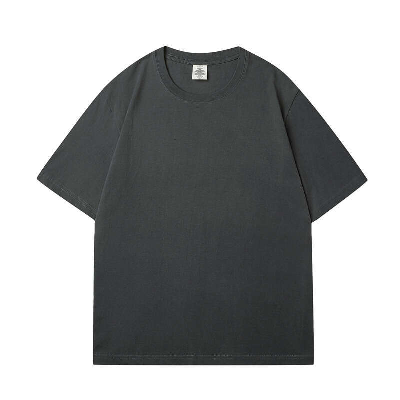 Short Sleeve Summer Round Neck 230g Pure Cotton Tee Small Neckline Solid Color Youth Unisex Regular Shoulder T-Shirt-dark grey