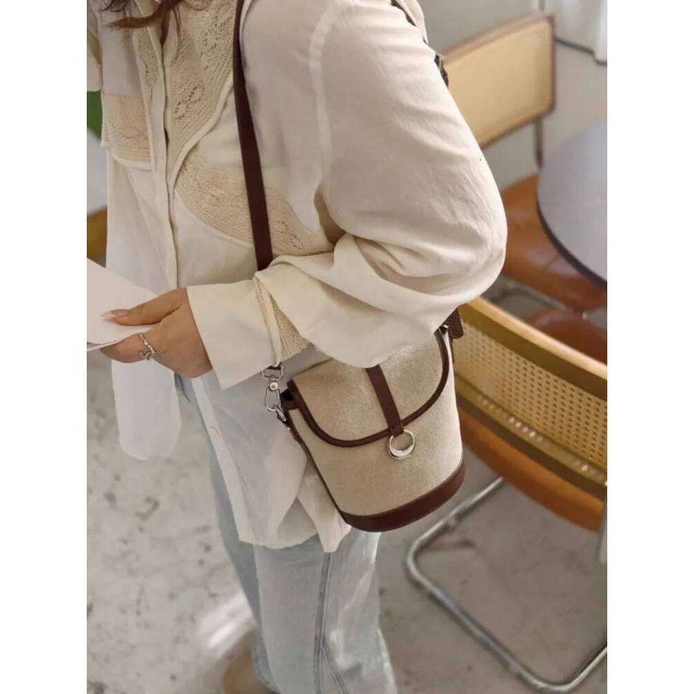 Summer Designer Cow Splicing Cotton Linen Women Canvas Bucket Casual Fashion Ladies Strap Shoulder Bag Small Flap Crossbody 2025/06/10