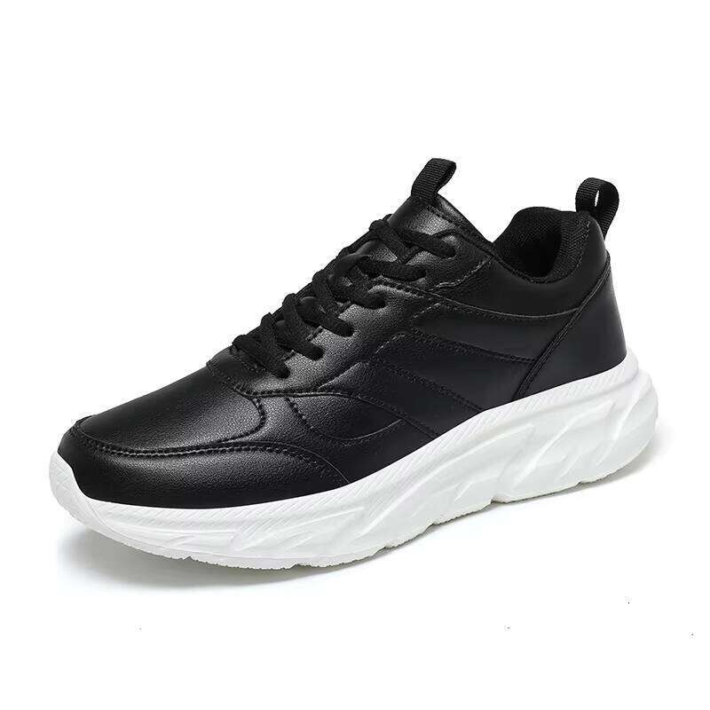 Wholesale Men Leather Upper Blank Sport Man All Black Sneakers Winter Light Weight Running Shoes With Fleece