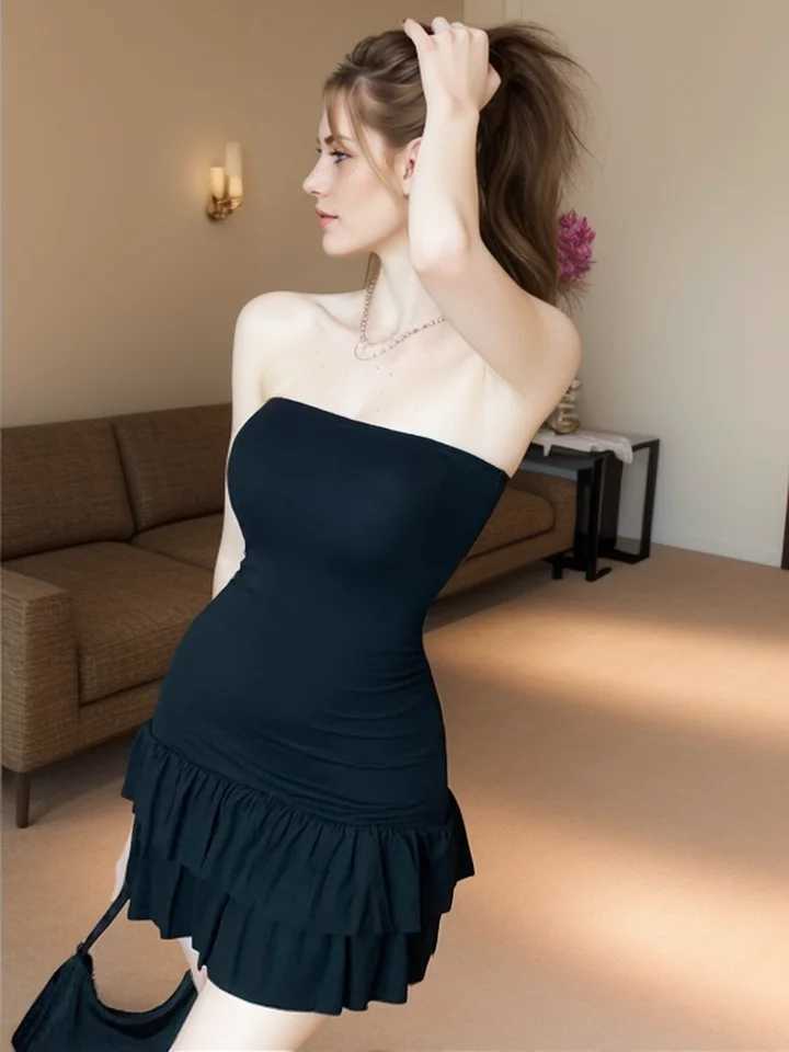 New Women Party Night Birthday Pleated Sundress Sleeveless Bodycon Dress Summer Sexy Strapless Short Mini Dresses Clubwear XJ250610