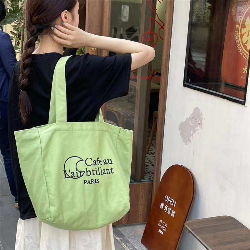Korean Style INS Lazy Canvas for Women Large Capacity Tote 2023 Spring Summer New Embroidered Fashion Shoulder Bag
