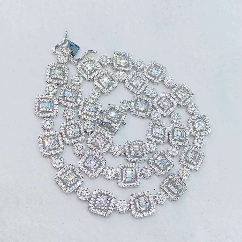 OACOCA 8MM Halo Diamond Style Iced Out Baguette Moissanite Diamond Iced OutTennis Link Chain Necklace