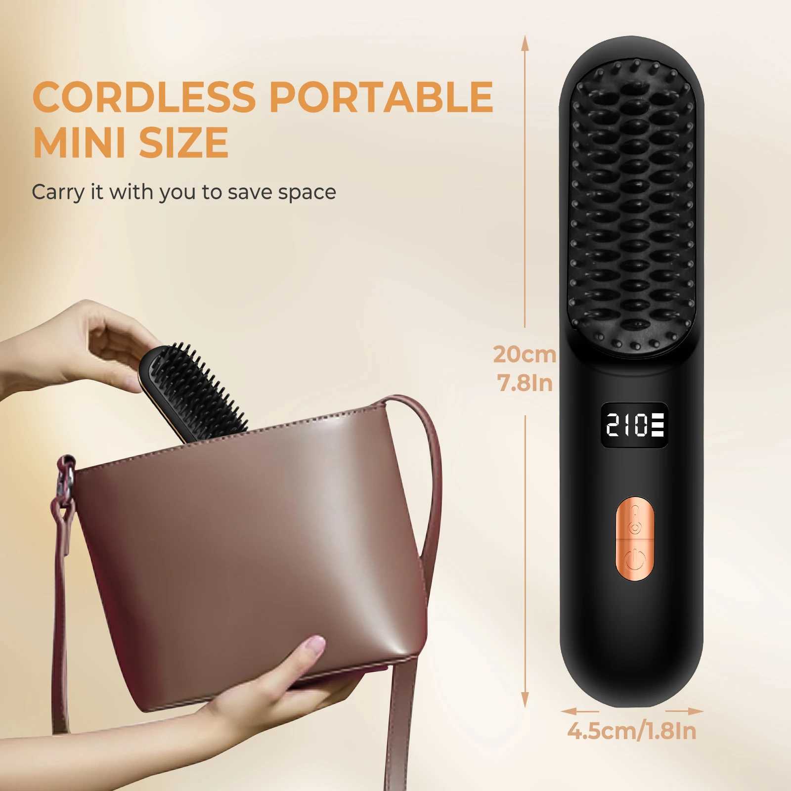 Wireless Comb Hot Selling USB Rechargeable Wireless Electric Iron Light Weight Hair Straightening Brush Hair Straightening Curling W250610