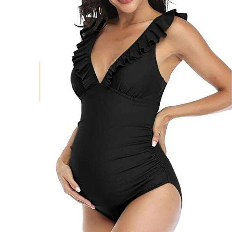 Swimsuit One Piece Ruffle V Neck Swimwear Lace Up Back Bathing Suit Monokini Maternity Beach Bikini SPA