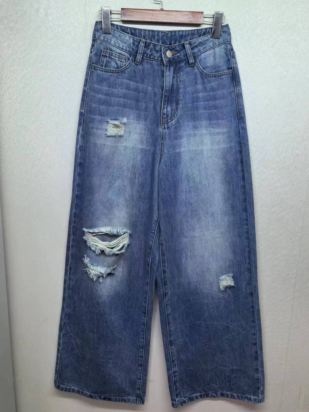 Vintage ripped high waist wide leg jeans factory customized wholesale 840108