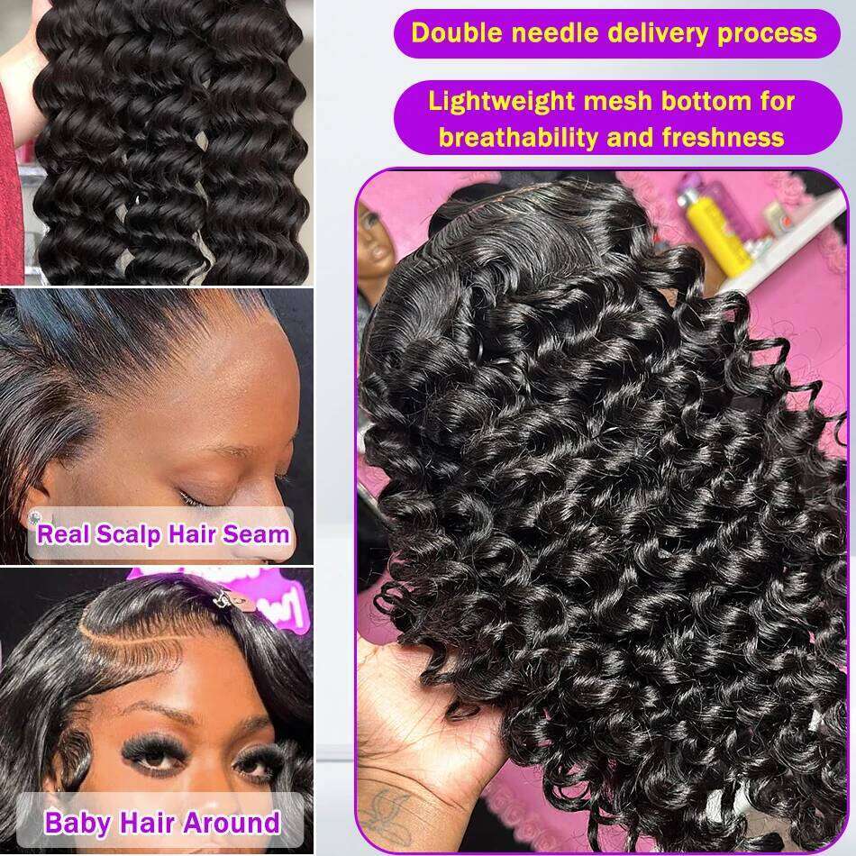 Luvin 30 40 Inch Loose 220 Density 13x6 HD Frontal Brazilian Raw Deep Wave Curly 13x4 Lace Front Human Hair Wig