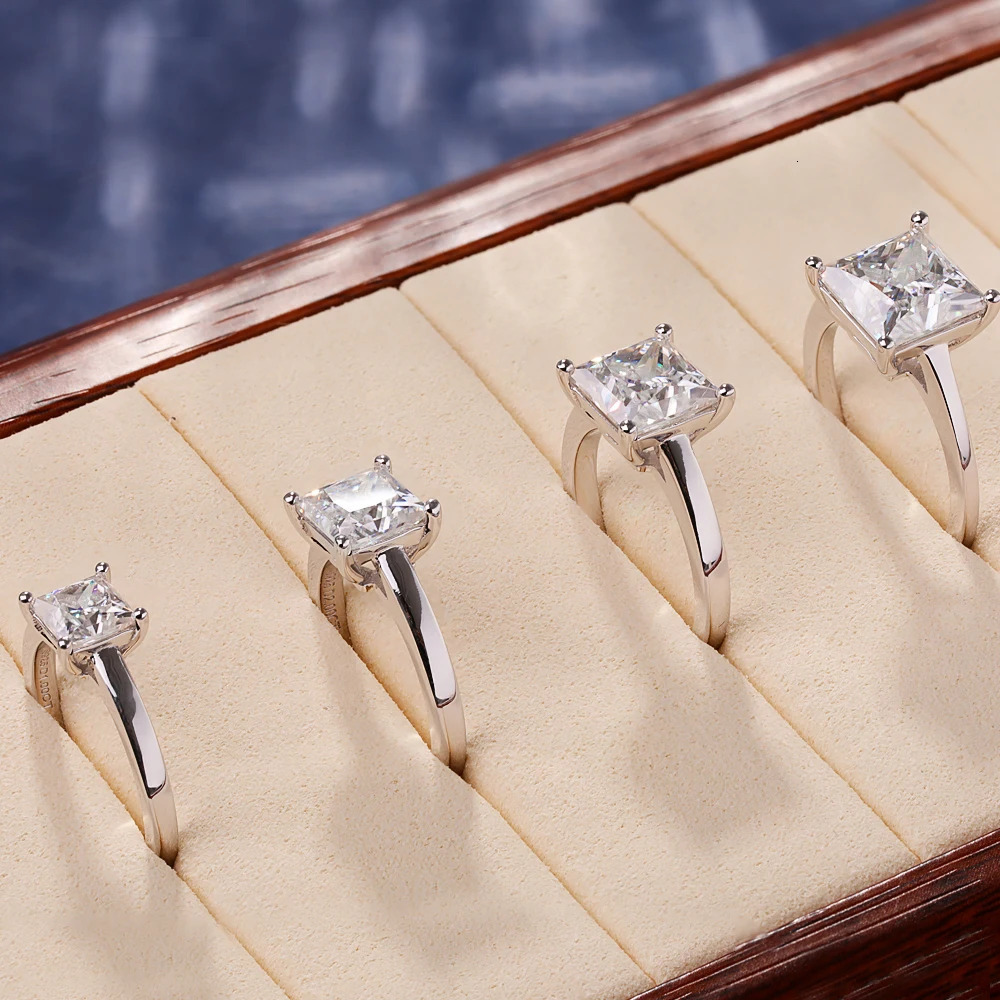 1-4 Princess Cut Rings for Women 925 Sterling Silver Solitaire Diamond Engagement Ring Wedding Bands Jewelry 250610