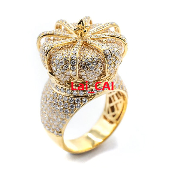 Wholesale Mens Hip Hop Jewelry 925 Sterling Silver Moissanite Iced Out Gold Plating Crown Engagement Cluster Ring for Men
