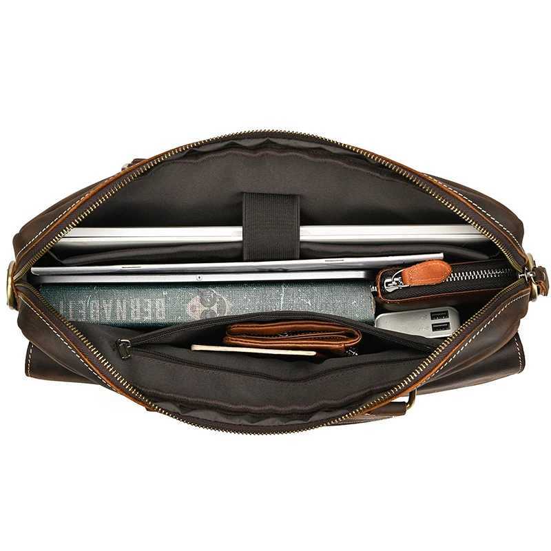 High Quality Genuine Leather Laptop Briefcase For Men Male Cowskin Business Briefcase Bag Vintage Style Shoulder Bag Crossbody W250610