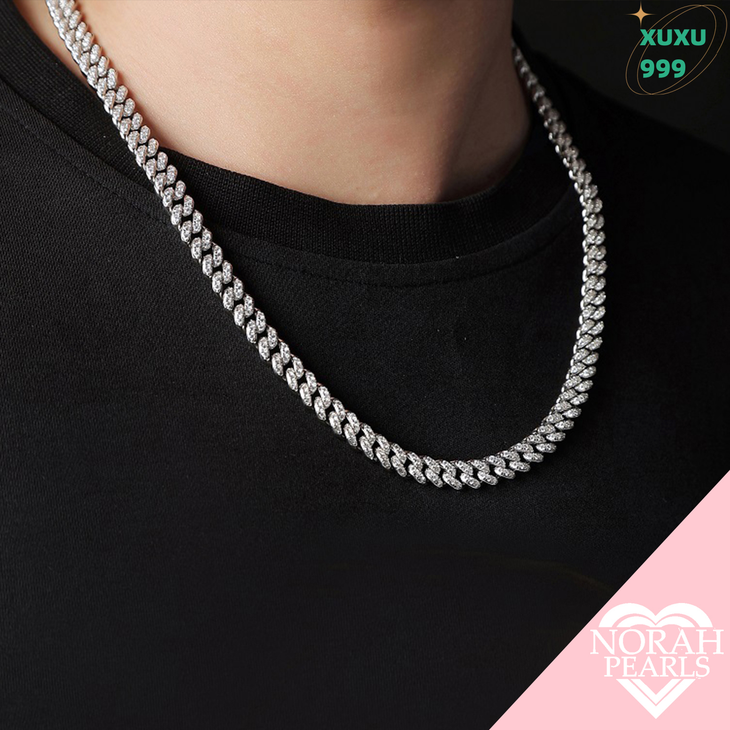 OACOCA Moissanite Cuban Necklace for Men - 8mm Thick 925 Sterling Silver Jewelry