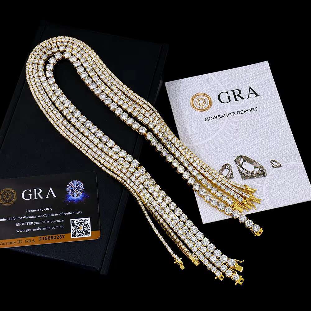 Stock Women Men 2-6mm 925 Sterling Silver Hip Hop Mossanite Moissanite Tennis Necklace Gold Plated Fashion Items for Party Gift OACOCA