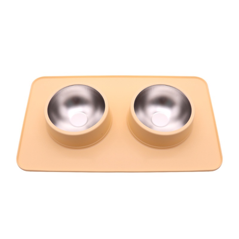 New Double Pet Drinking Water Feeding Silicone Anti-Slip Anti-Tip Anti-Spill Dog Food Bowl