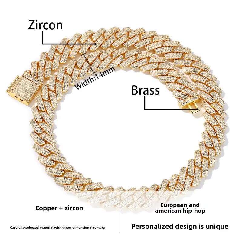 OACOCA Hip Hop 14mm Zircon Cuban Iced Out Necklace for Men Fashion Chains Gold Plated Necklace Charms Chunky Necklaces Women Wholesale