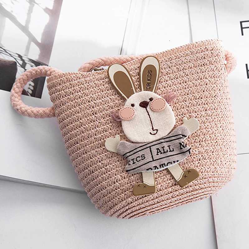 Summer Hand Made Straw Bags Children Single Inclined Shoulder Exquisiteness Kids Cartoon Coin Purses Cute Princess Handbags 250605