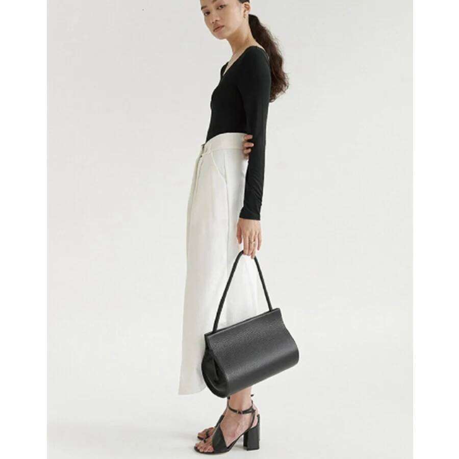 French Oval Design Women's Summer Vintage Lychee Pattern Pu Leather Handbag Black Shoulder Underarm Multilayer Totes Bag