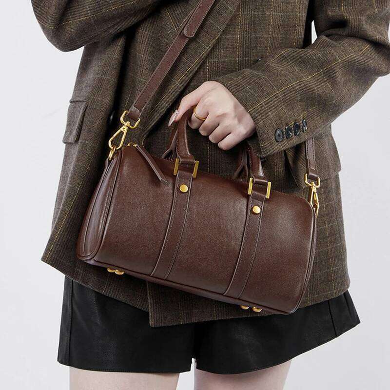 Toptrends Cow Genuine Leather Boston Small Tote Handbags For Women 2025 Designer Pillow Ladies Shoulder Crossbody Bags