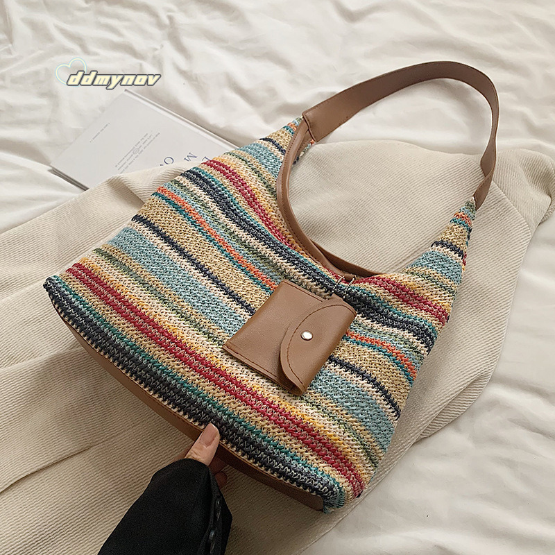 Large Capacity Handwoven 2024 New Fashion Commuter Tote Ins Vacation Beach Bag for Women ddmynov