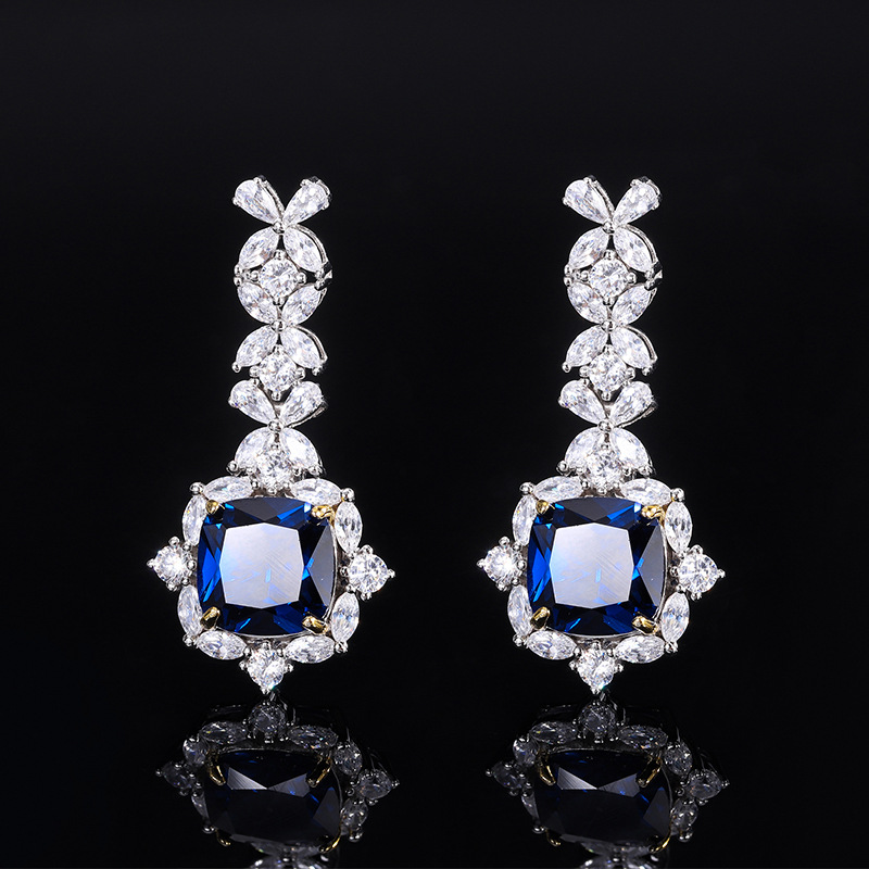 Sophisticated S925 Sterling Silver Dangle Earbobs Adorned by Lustrous Colored Zircons