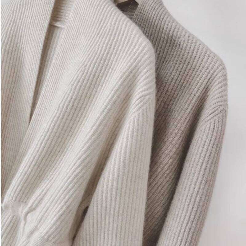100% Wool Cardigan Women's Loose Jacket For Autumn Winter, Mid To Long Style With Tie Up And Waist Cinching Knit Sweater