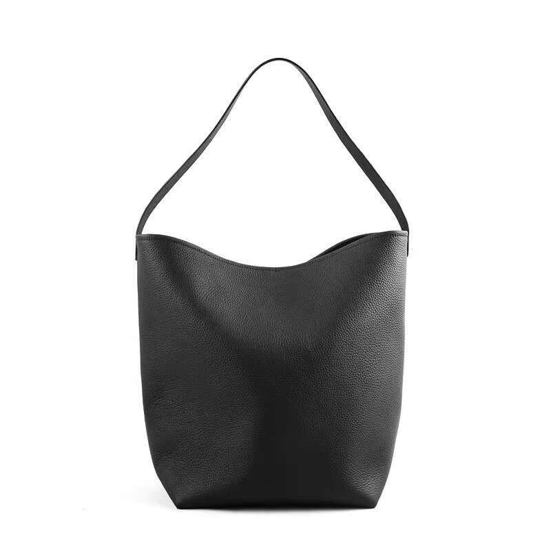 Lychee Grain Soft Leather Bucket 2023 New High-End Commuter Large Capacity Shoulder Lazy Style Tote Bag Trend
