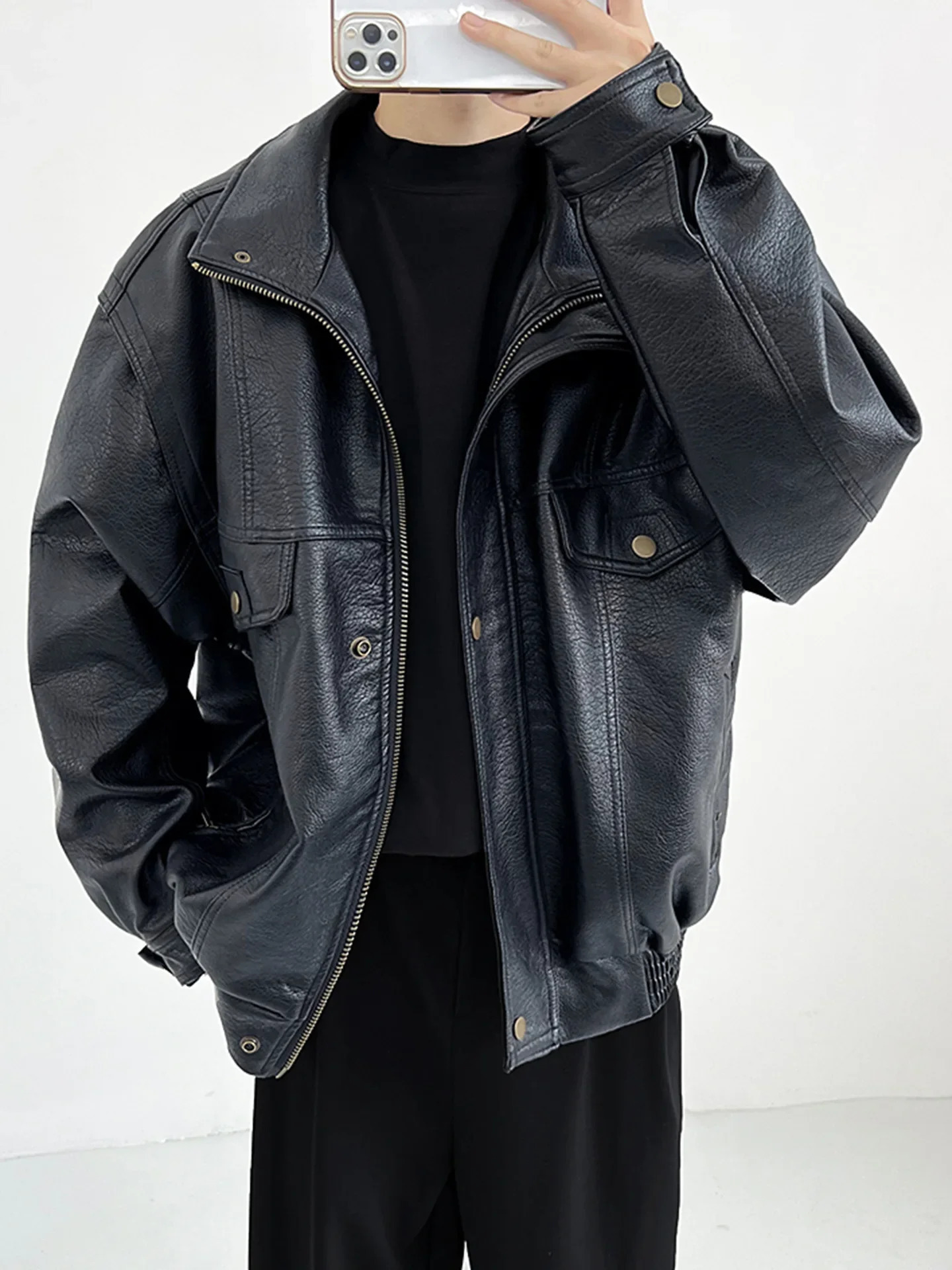 Vintage Motorcycle Leather Jacket For Men American Style PU Leather Thickened Cropped Spring Autumn High-End Feel Trendy B 250610