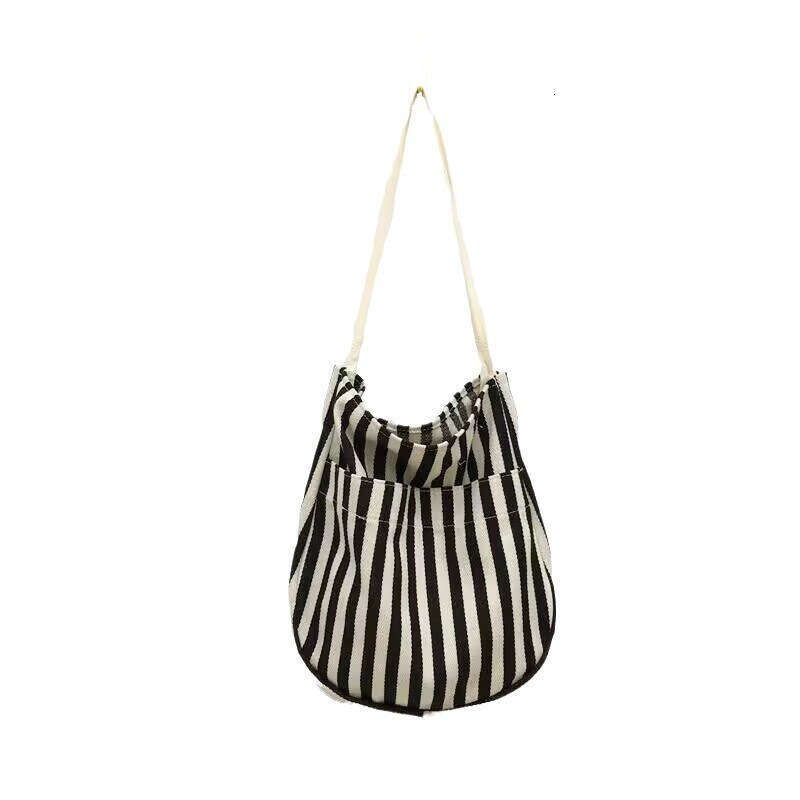 Korean Style Lazy Wind Literary Fresh Simple Striped Canvas 2024 New Large Capacity Tote Shoulder Bag Trend