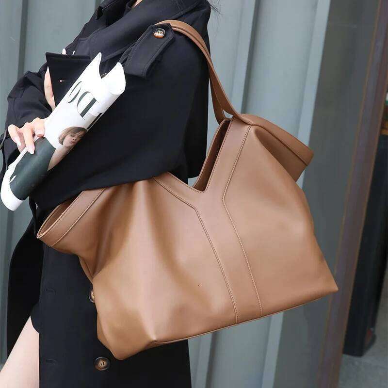 Soft Y Letter Women Shoulder New Genuine Leather Fashion Large Capacity Tote High-End Casual Commuting Brand Bag
