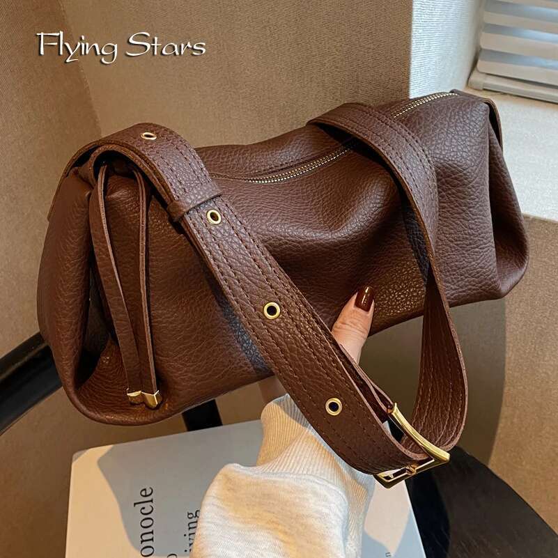 Retro Women Bucket Shoulder 2023 Trend Fashion Designer Leather Zippered Large Capacity Crossbody Bag Women's Handbag Wallet