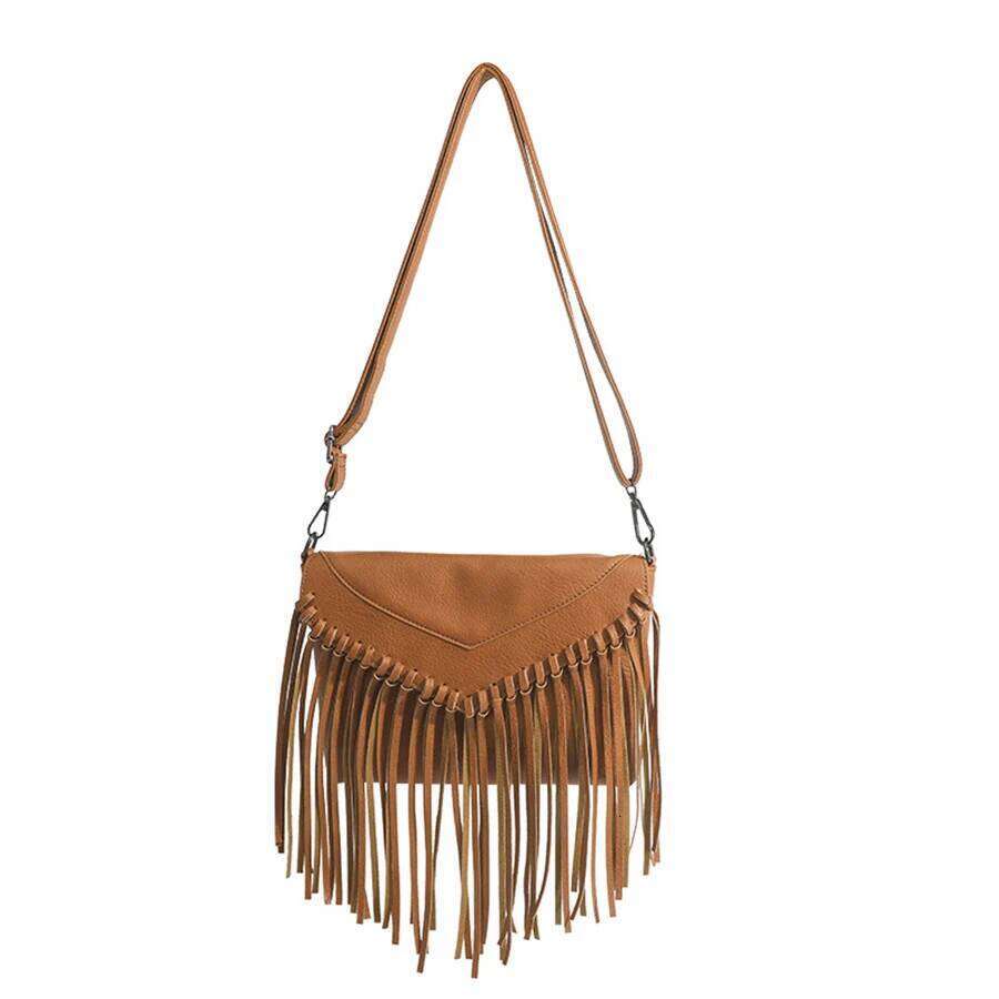 Tassels Crossbody Bags Vintage Summer Bohemian Beach Zip Handbag Casual Pu Leather Elegant Adjustable Strap for Weekend Vacation