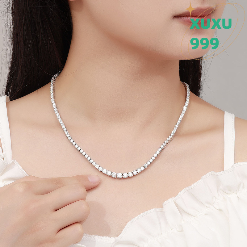OACOCA 925 Sterling Silver Moissanite Tennis Chain Graduated 3.0-5.0mm Round VVS1 D Color 4 Prong Moissanite Choker for Women