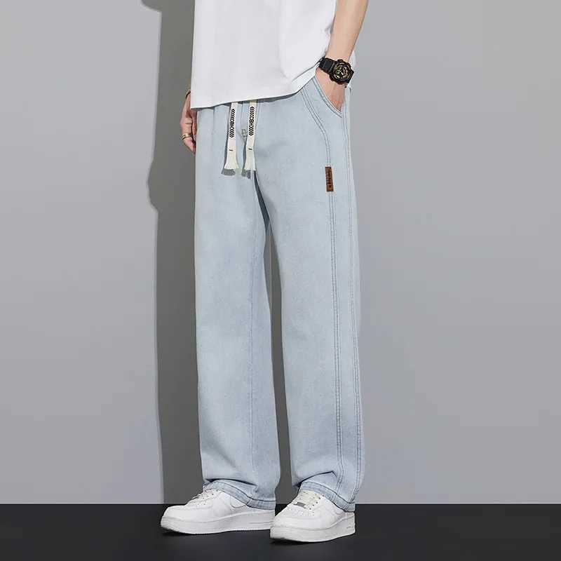 Summer work jeans mens street fashion denim jogging pants mens loose harem jeans loose straight wide-leg jeans M250610
